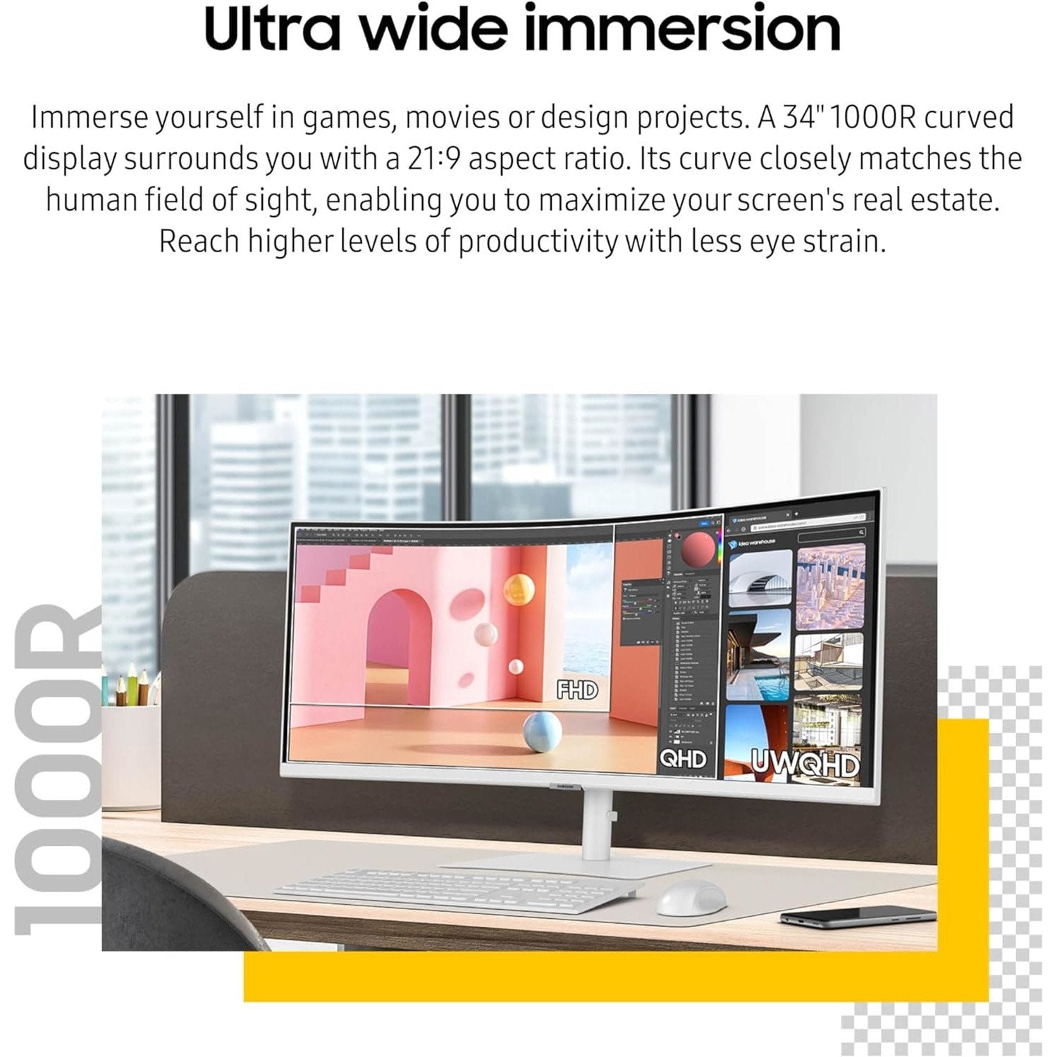 Samsung 34" ViewFinity S65TC Ultra-WQHD 100Hz AMD FreeSync HDR10 Curved Monitor